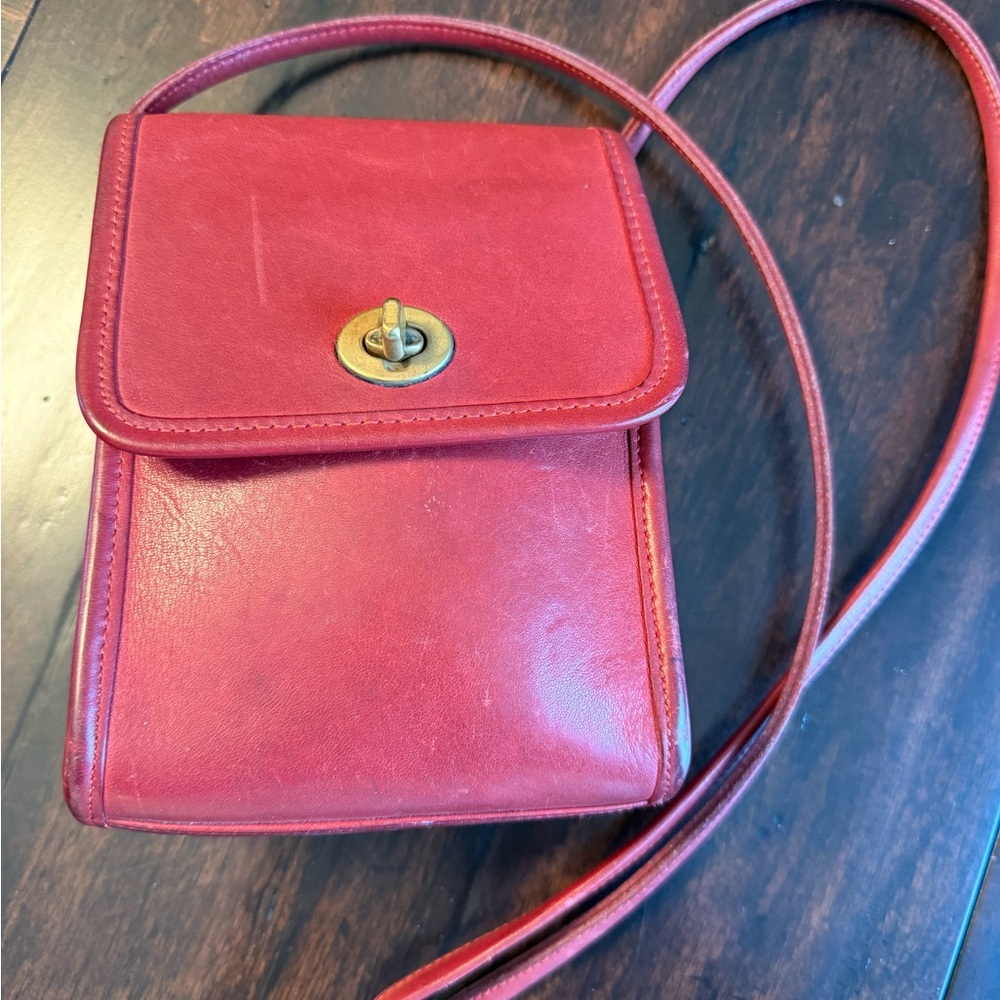 Coach Red Leather Turnlock Crossbody